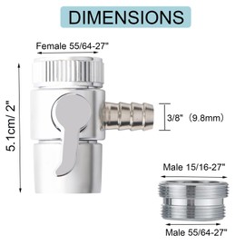 Countertop Water Filter Diverter Valve with Barb Connector, Faucet Diverter Adapter for 6mm, 8mm, 9.5mm Tubing or Hose, Compatible with Standard Kitchen Faucets(9.5mm barb)