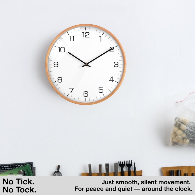 Driini Analog Dome Glass Wall Clock (12") - Wood Frame