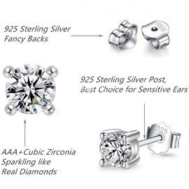 Gulicx 5mm 925 Sterling Sliver Stud Earring for Women, Hypoallergenic 14K White Gold Plated Round CZ Cubic Zirconia Simulated Diamond Unisex Cartilage Stud Earrings, Gift for Women Men Girls Teens