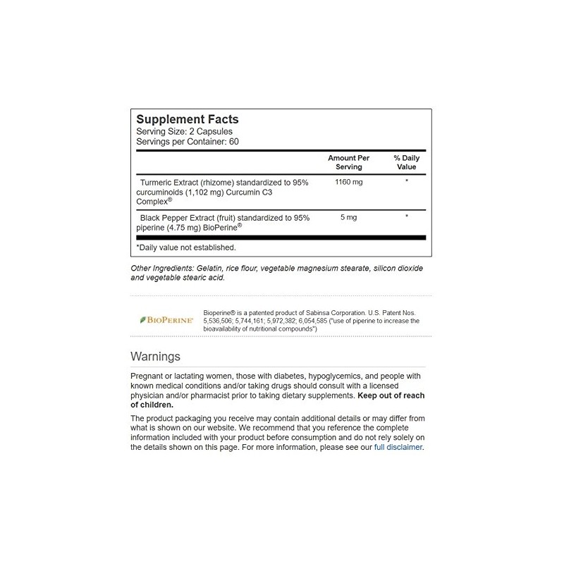 Vitacost Turmeric Extract Curcumin C3 Complex with Bioperine - 1,160