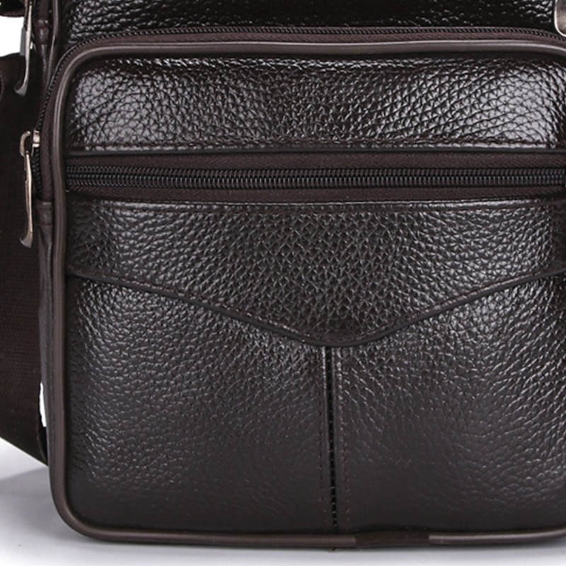 Business Shoulder Bag Black Cowhide Metal Zippers Large Capacity Business