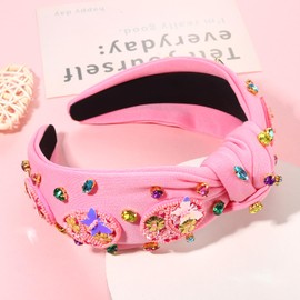 Easter Headbands for Women Colorful Easter Egg Carrot Bunny Headband Embellished Crystal Rhinestone Wide Top Knot Headband Easter Outfits Accessories Spring Holiday Headwear Gifts (Beaded Easter Egg)