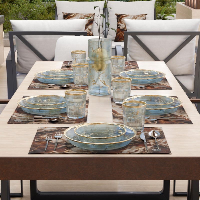 MARBLELIZED - Washable American Placemats, Brown Marble Effect Fabric Placemats,