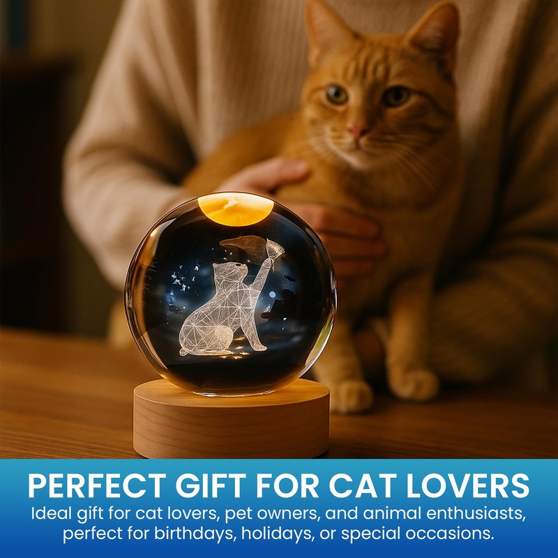 3D Laser Engraved Cat Crystal Ball – K9 Optical Crystal