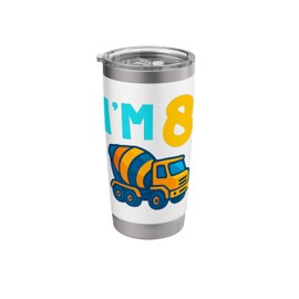 8th Birthday Cement Mixer Truck Concrete Lover I'm 8 Eight Stainless Steel Insulated Tumbler