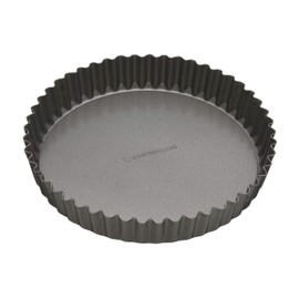 MasterClass KCMCHB33 25 cm Loose Bottomed Tart Tin with PFOA Non Stick, Robust 1 mm Thick Carbon Steel, 10 Inch Fluted Round Quiche Pan, Grey