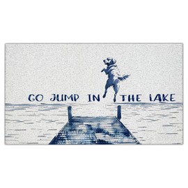 Golden Retriever Lakeside Dog Door Mat, Lakes Lover Gifts Doormat for Front Door Entrance Porch, Lake House Bath Mats for Bathroom, Go Jump in The Lake Welcome Mats for Outdoor Entryway, 17x30 (Blue)