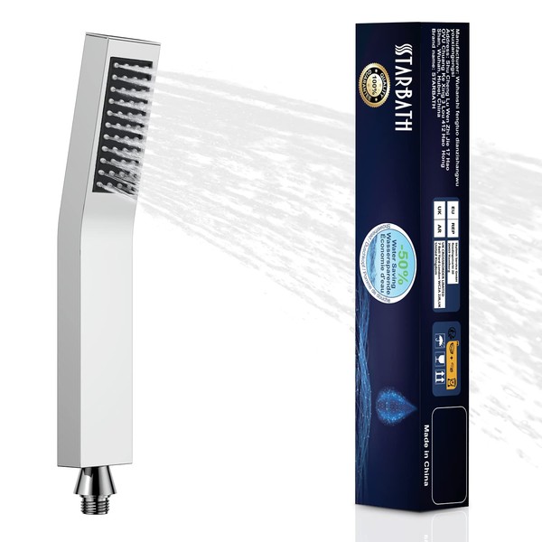 STARBATH Moderne Handbrause Wasserfall Hochdruck Badezimmer Duschkopf wassersparend Anti-Kalk-Düsen,rechteckig,Duschbrause Messing,Verchromt