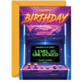 35th Gamer Birthday Cards for Men Women - Level 35 Unlocked - Happy 35 Birthday Card for Brother Sister Uncle Auntie Friend, 5x7 Inch Thirty-Five Thirty-Fifth Bday Video Game Greeting Cards