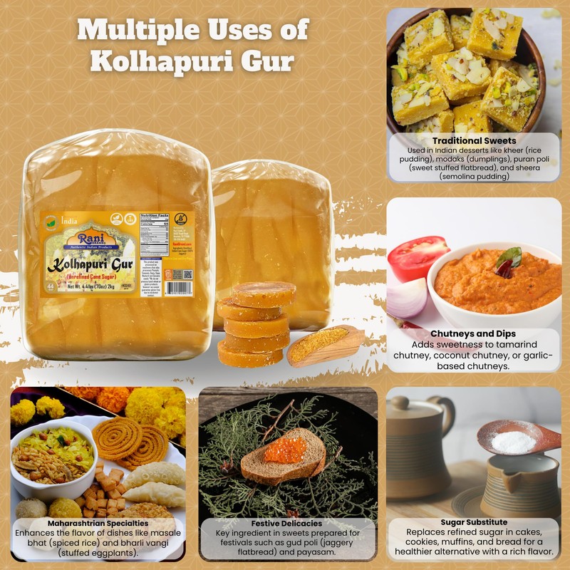 Rani Kolhapuri Gur (Jaggery) 70oz (4.4lbs) 2kg ~ Unrefined Cane