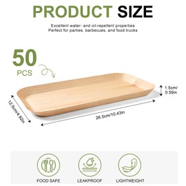 Jogoico Paper Plates 50Pack Rectangular Disposable Paper Trays 26.5x12.5cm