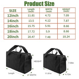 16 Inch Tools Bag, Tool Organizer Tote Bag with Oxford Fabric and Zipper, Tool Storage Bags with Side Pockets Padded Shoulder Strap for Electricians, Plumbing, Auto Repair Tools(Black, 16")