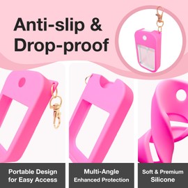 MILASONUS 2 PCS Soft Silicone Case for Touchland Power Mist (1FL. OZ./30 mL), Protective and Stylish Case with Keychain Compatible with Touchland Hand Sanitizer Spray (hot pink+black)