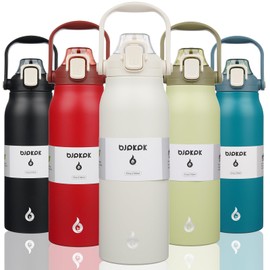 BJPKPK Insulated Water Bottles with Straw, 57 oz Sports Water Bottle with One-handed Opening Lid, BPA Free Leakproof Easy Carry Jugs, Flasks for Gym Sports Outdoors, White