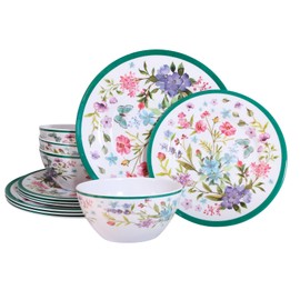 Melamine Dinnerware Set 12-Piece for 4 Dish Set Plates Bowls Unbreakable Dishware for Indoor Outdoor Use Lightweight Durable for Camping Picnics Parties Green