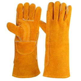 drado Long Leather BBQ Gloves/Stove Gloves/Welding Gloves High Heat & Fire Resistant Proof Leather Safety Work Gloves Used for Welding/Fireplace/Oven/Baking