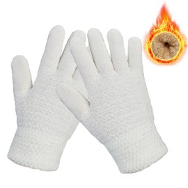 lifwimner Kids Winter Gloves, Warm Thermal Knitted Gloves for Boys Girls, Fleece Thick Gloves for Cold Weather Outdoor Sports (White)