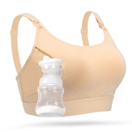 momcozy Pregnancy Nursing Bra, Breast Pump Bra with Additional Bra Extensions, Maternity Wear Without Underwire for Women, Adjustable Nursing Bra and Hands-Free Pumping, beige
