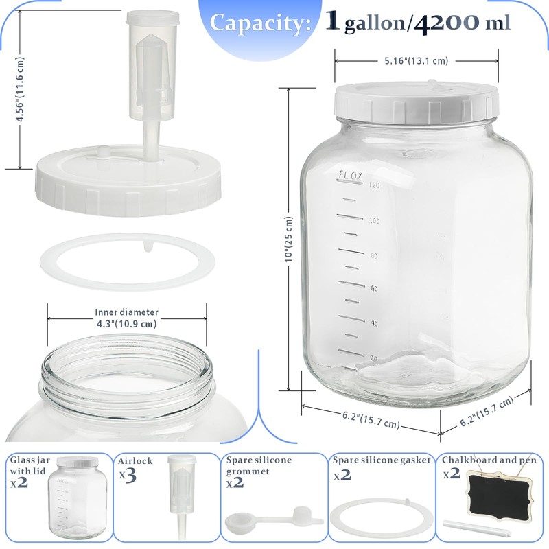 2 Pack 1 Gallon Large Fermentation Jars w 2 SCREW