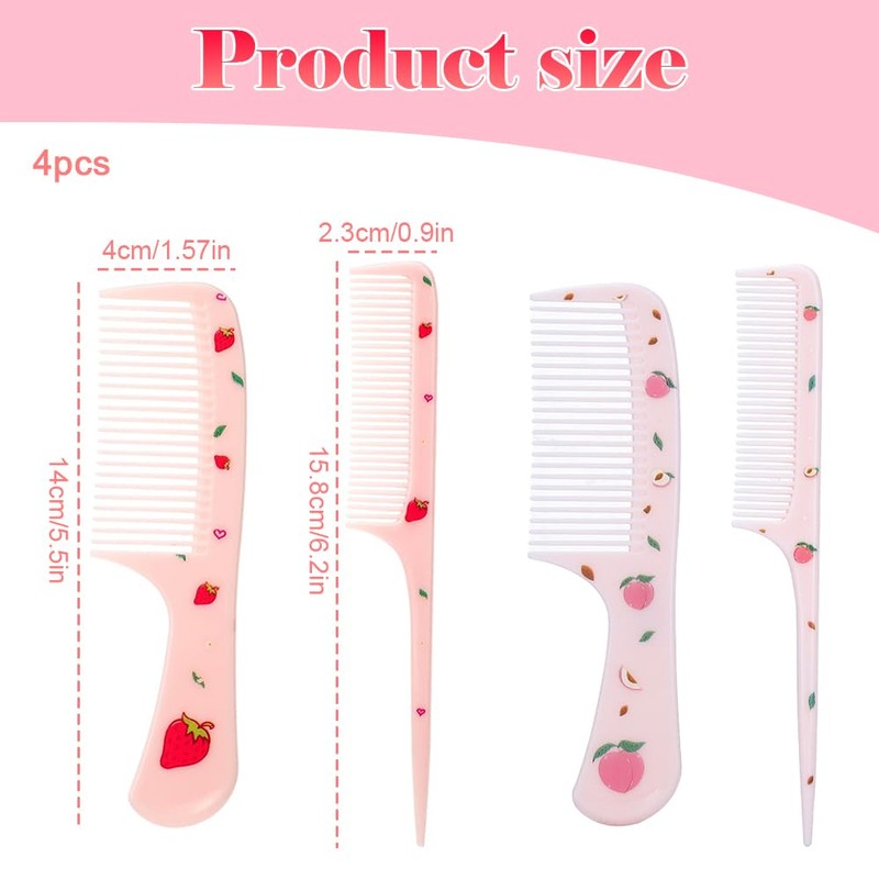 4pc Stylish Finetooth & Rattail Combs ，tail comb，rat tail comb，for