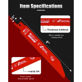 50 Pack 6 inch 14/18 TPI Bi-Metal Auto Dismantling Sawzall Blade for Metal, 6” 18-TPI Reciprocating Saw Blades