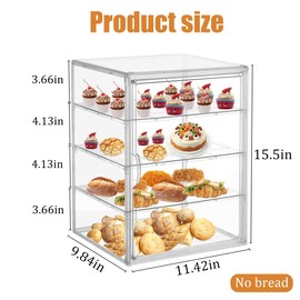 4 Tier Pastry Display Case, Large Bread Box for Kitchen Countertop with Magnetic Door Bakery Pastry Display Bakery Display for Bread, Cookies, and Donuts