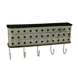 PD Home & Garden Distressed White Metal Wall Pocket with Hanging Hooks