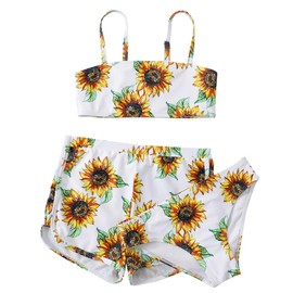 Allmeingeld Toddler Girls' Sunflower Bikini Sets Bathing Suit with Shorts Quick Dry Yellow 8 Years