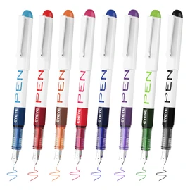 EYEYE Fountain Pens for Writing, 8 Pack Assorted Colors Fine Point Disposable Fountain Pens Stainless Steel Nib, Smooth Writing for Journaling, Drafting, Sketching, Doodling & Gifts