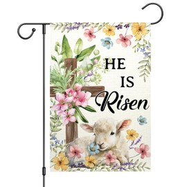 ChloropLastid Easter Garden Flag 12x18 Inch He Is Risen Garden Flag for Outside Double Sided Religious Cross Lamb Spring Flower Yard Flag for Holiday Outdoor Decorations