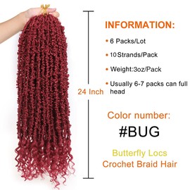 ZRQ Butterfly Locs Crochet Hair With Curly Ends 24 Inch 6Packs Burgundy Distressed Butterfly Faux Locs Pre looped Synthetic Goddess Soft Locs Hair Extensions for Women (24 Inch, bug#)