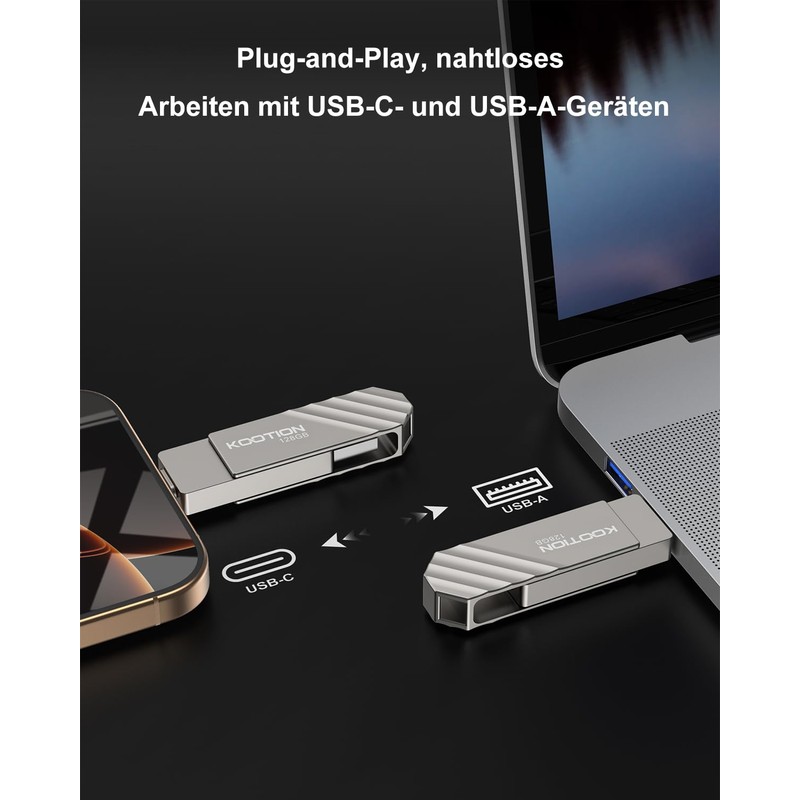 KOOTION USB Flash Drive [USB 3.2 128G] 2 in 1