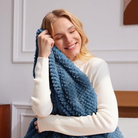 Whale Flotilla Queen Size Fuzzy Fleece Blanket, Fluffy Warm Soft Jacquard Bed Blankets for All Season, Lightweight and Cozy, 90x90 Inch, Slate Blue