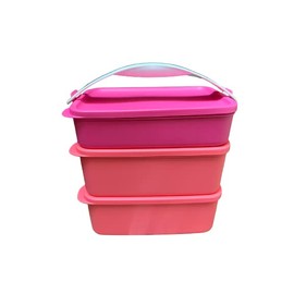 NewTupperware Lunch Box Stackable Pak N Carry Click To Go Handle Set of 3