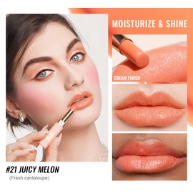 Oulac Shine Orange Lipstick for Women, 2 in 1 Glossy Coral Orange Tinted Lip Balm, Hydrating Lipstick for Dry Lips, Moisture Shine Juicy Finish Vegan 2.2g/0.07oz (21)