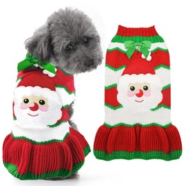 XGDMEIL Dog Christmas Sweater Dress for Small Medium Dogs Cats Santa Claus Xmas Dog Striped Knitwear with Leash Hole Turtleneck Girl Dog Knitted Pullover Winter Warm Pet Puppy Clothes Outfits (L)