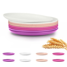Perlapoc Wheat Straw Plates Set of 8-6 INCH Dessert Plates Appetizer Plates Set | Reusable Dinner Plates | Small Plates for Kids | Lightweight Snack Plates for Picnic Camping RV 4 Colors - Flower