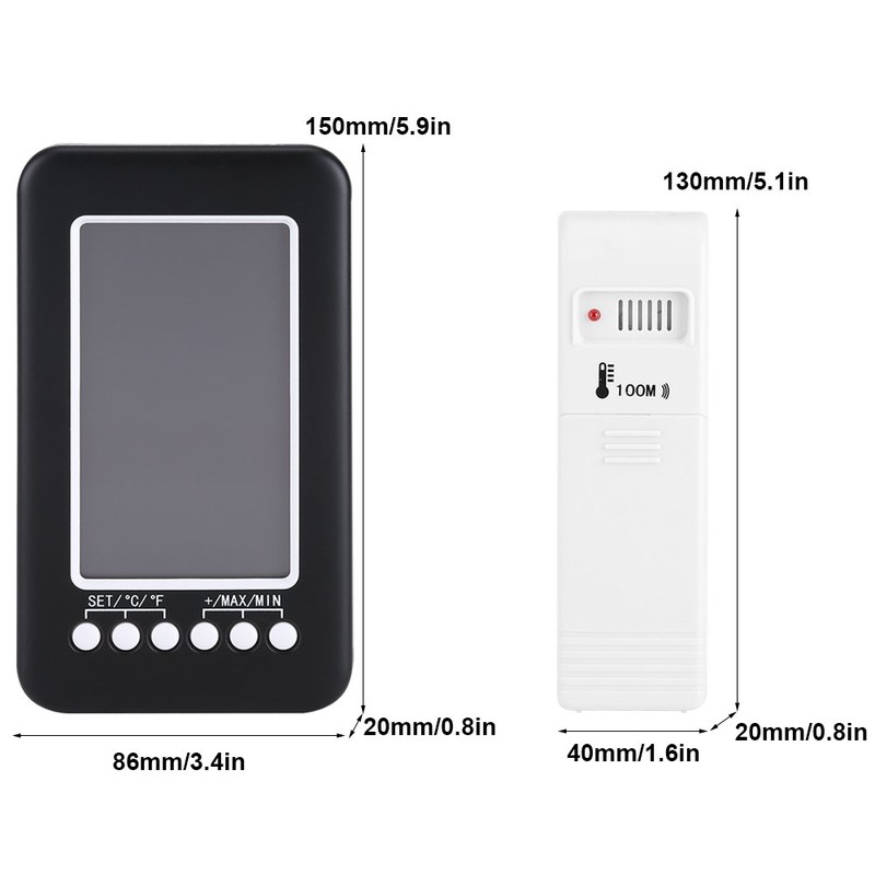 Fdit LCD Digital Thermometer Clock Wireless Temperature Meter Wireless Transmitter