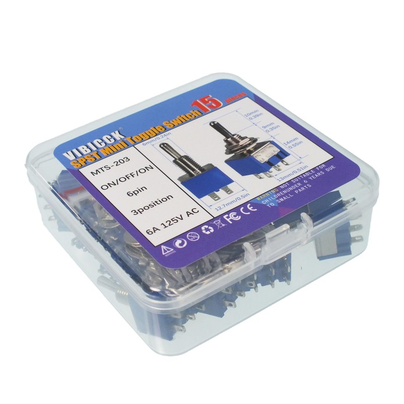 VIBICCK 15PCS SPST Mini Toggle Switch Miniature ON/ON 2 Pin
