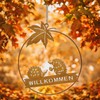 Decorative Hedgehog with Leaf and Lettering Welcome Rust-Coloured Metal Autumn