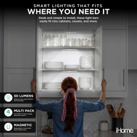 iHome Rechargeable Auto Sensing Light Bars, Motion Sensor, Dimmable, Auto/Always-On Modes, Easy Installation (4-Pack LED Light Bar)
