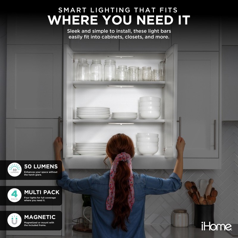 iHome Rechargeable Auto Sensing Light Bars, Motion Sensor, Dimmable, Auto/Always-On