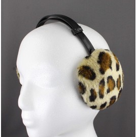 Brown Black Camel cheetah leopard print faux fur furry ear muffs warmers fold up classic old school style tan dark brown black