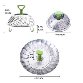 BangShou Edelstahl Dampfgarer, Einstellbar Dünsteinsatz mit ausziehbarem Griff für Gemüse und Obst, faltbarer Körbchen rostfrei geeignet für Spülmaschinen Baby-Nahrung(18-28cm)