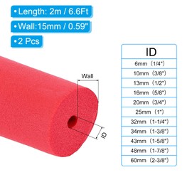 PATIKIL 1/4" (6mm) ID x 6.6Ft x 0.59" Pipe Insulation, 2pcs Rubber Foam Winter Freeze Protection Tube Fire Retardant for Water, Air Conditioning, Industrial Pipes, Red