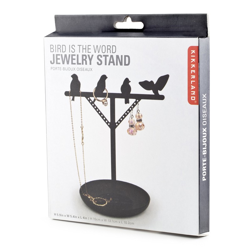 Kikkerland Bird Jewellery Stand, Metal, Black, 13.3 x 10.2 x