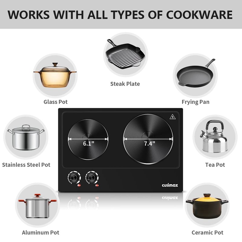 CUSIMAX Hot Plate, 1800W Electric Burner Double Hot Plate for