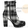 Perphy Platform Lace Up Chunky Heel Plaid Printed Black Ankle