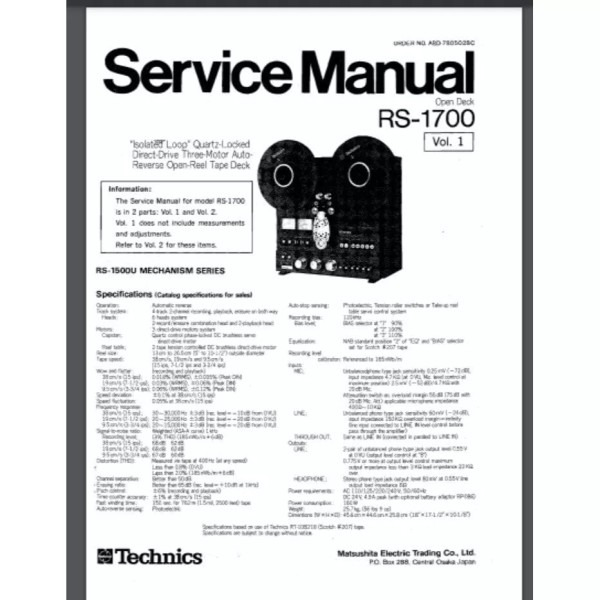 Technics RS-1700 Reel To Reel SERVICE & OWNERS Manual 84