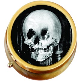 All is Vanity Skeleton Skull Brass Pill Box